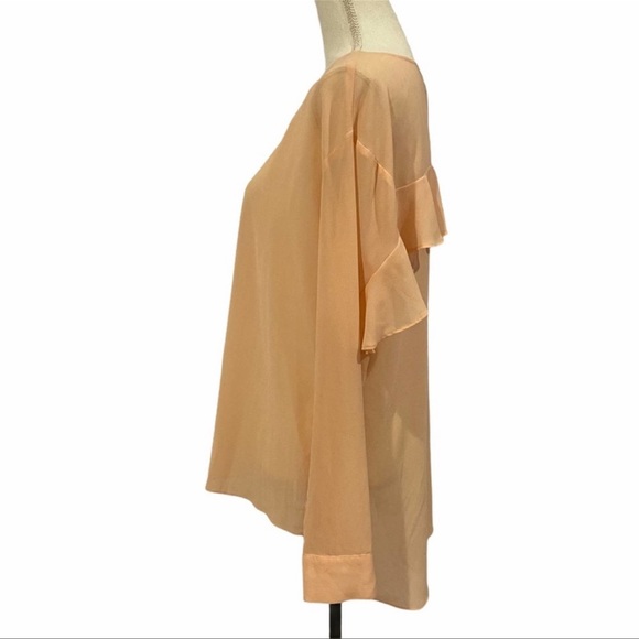 Rampage Blush Pink Sheer Ruffle Keyhole Blouse Large - Picture 3 of 7